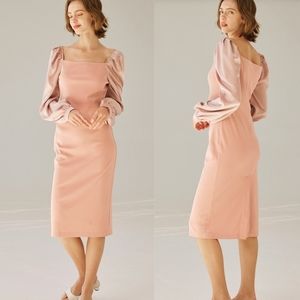 🆕 NAP Loungewear Square Neck Puff Sleeve Midi Dress in Peach Pink